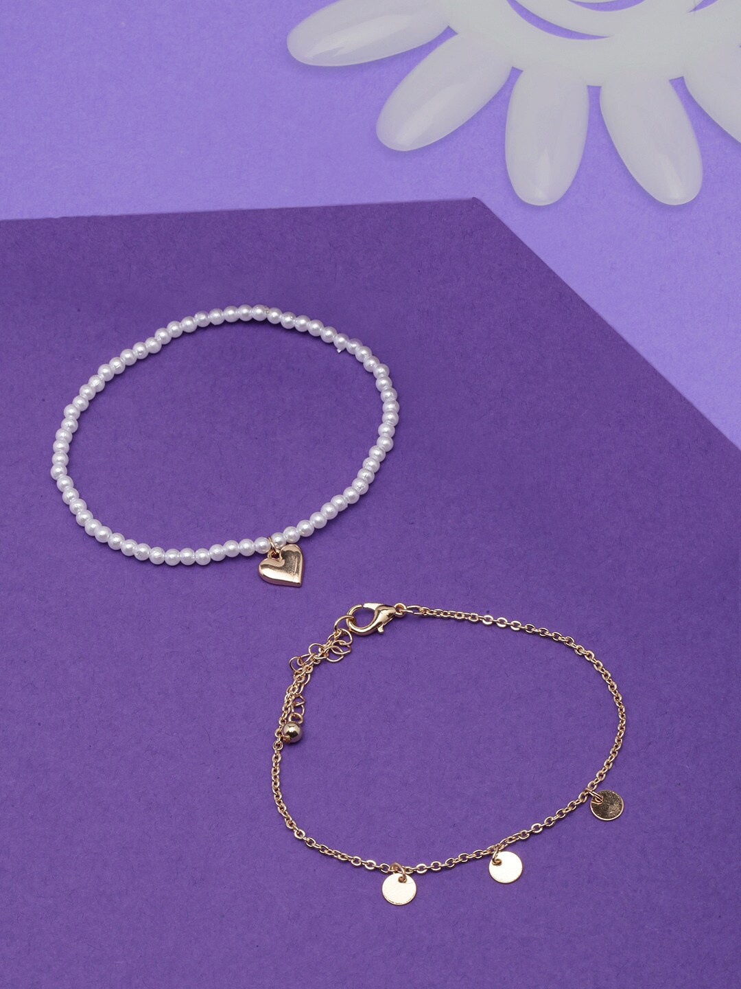 

DressBerry Set Of 2 Gold-Plated Beaded Charm Bracelets, White