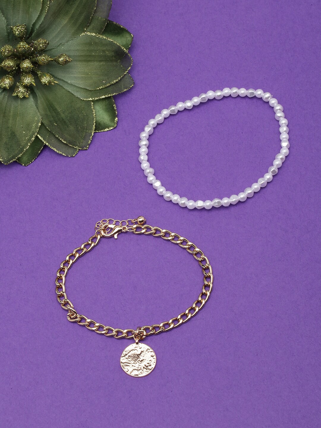 

DressBerry Women Set Of 2 Brass Gold-Plated Link Bracelet
