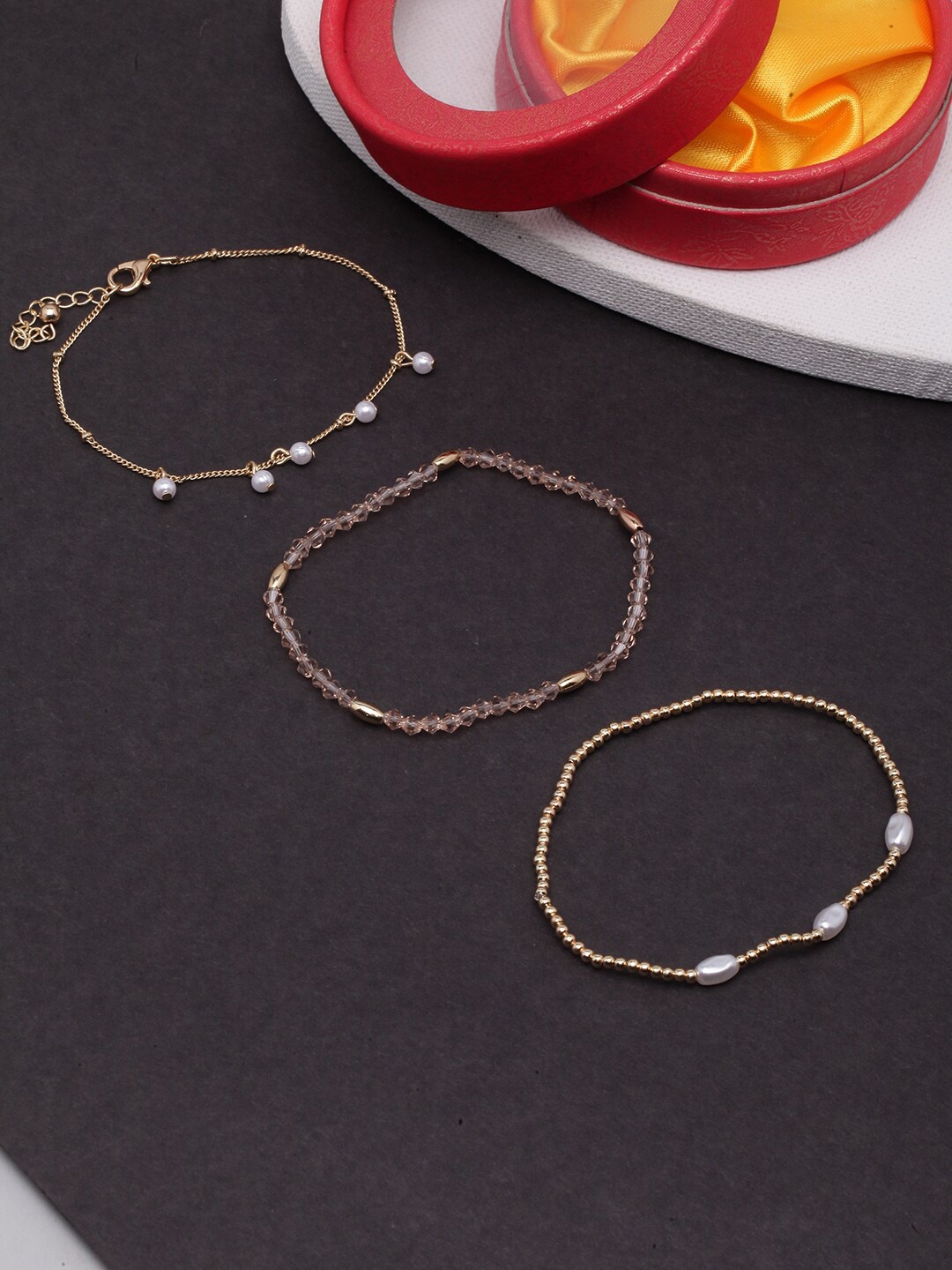 

DressBerry Women Set Of 3 Brass Gold-Plated Link Bracelet