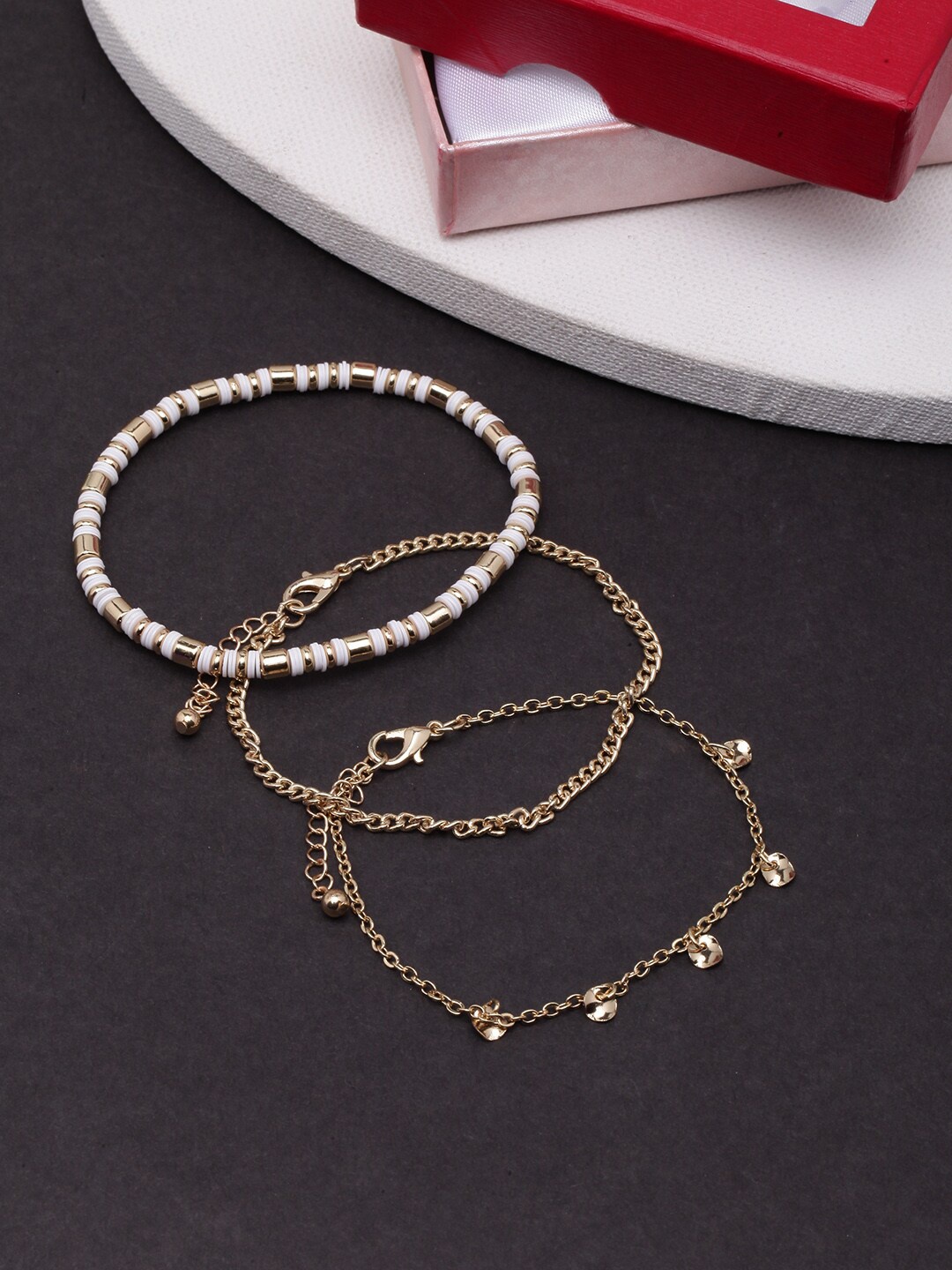 

DressBerry Women Set Of 3 3 Brass Gold-Plated Link Bracelet