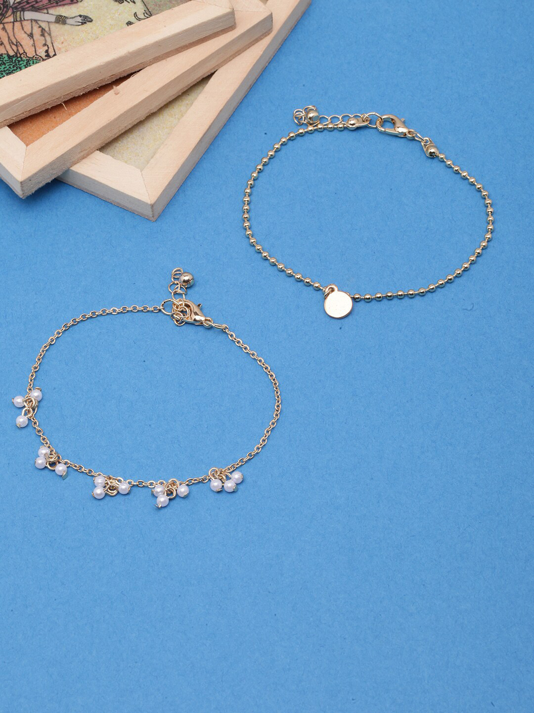 

DressBerry Set Of 2 Gold-Plated Beaded Charm Bracelets, White