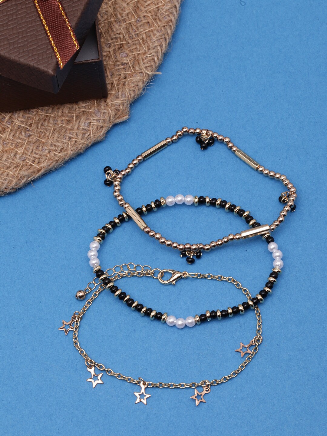 

DressBerry Women Set Of 3 Brass Gold-Plated Link Bracelet