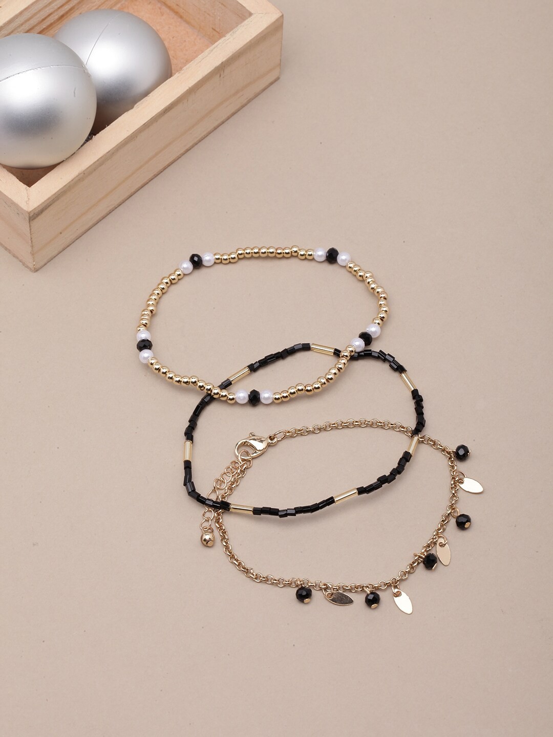 

DressBerry Women Set Of 3 Brass Gold-Plated Link Bracelet