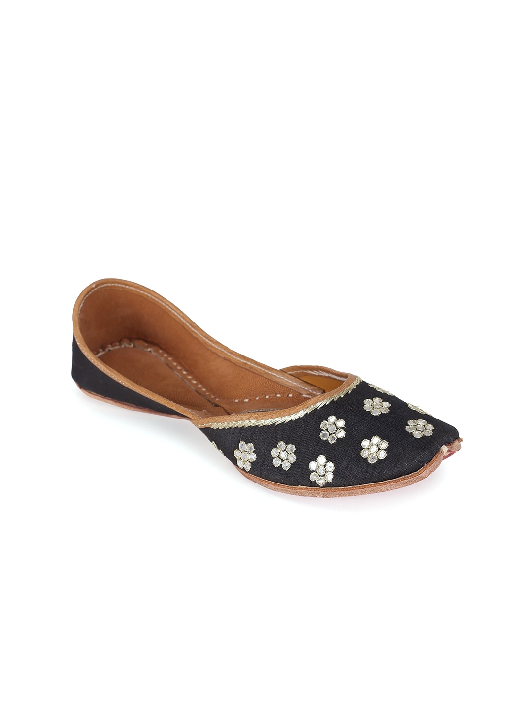 

5 ELEMENTS Women Mirror Embellished Leather Mojaris, Black