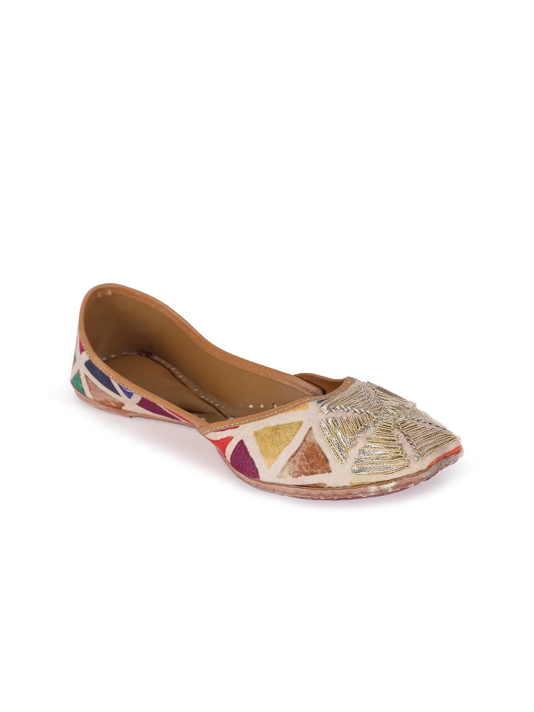 

5 ELEMENTS Women Gota Patti Embellished Ethnic Leather Mojaris, Beige