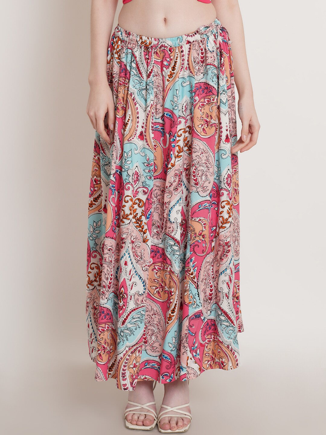 

Hive91 Printed Maxi A-Line Slip-On Skirt, Pink
