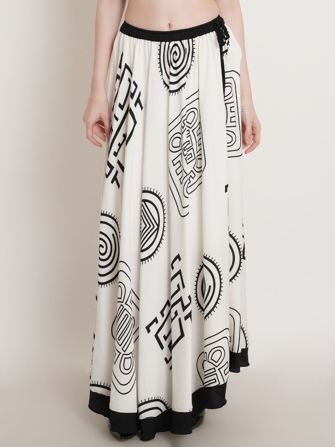 

Hive91 Printed Maxi Flared Skirt, White