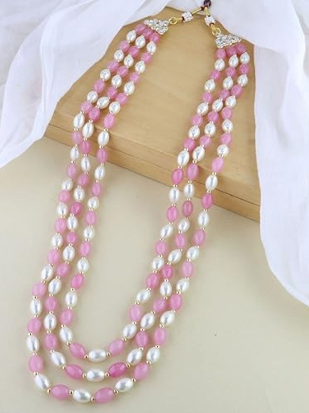 

I Jewels Men Gold-Plated Stone Studded & Beaded Layered Necklace, Pink