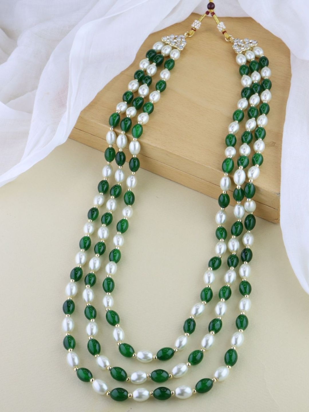 

I Jewels Men Gold-Plated Stone Studded & Beaded Layered Necklace, Green