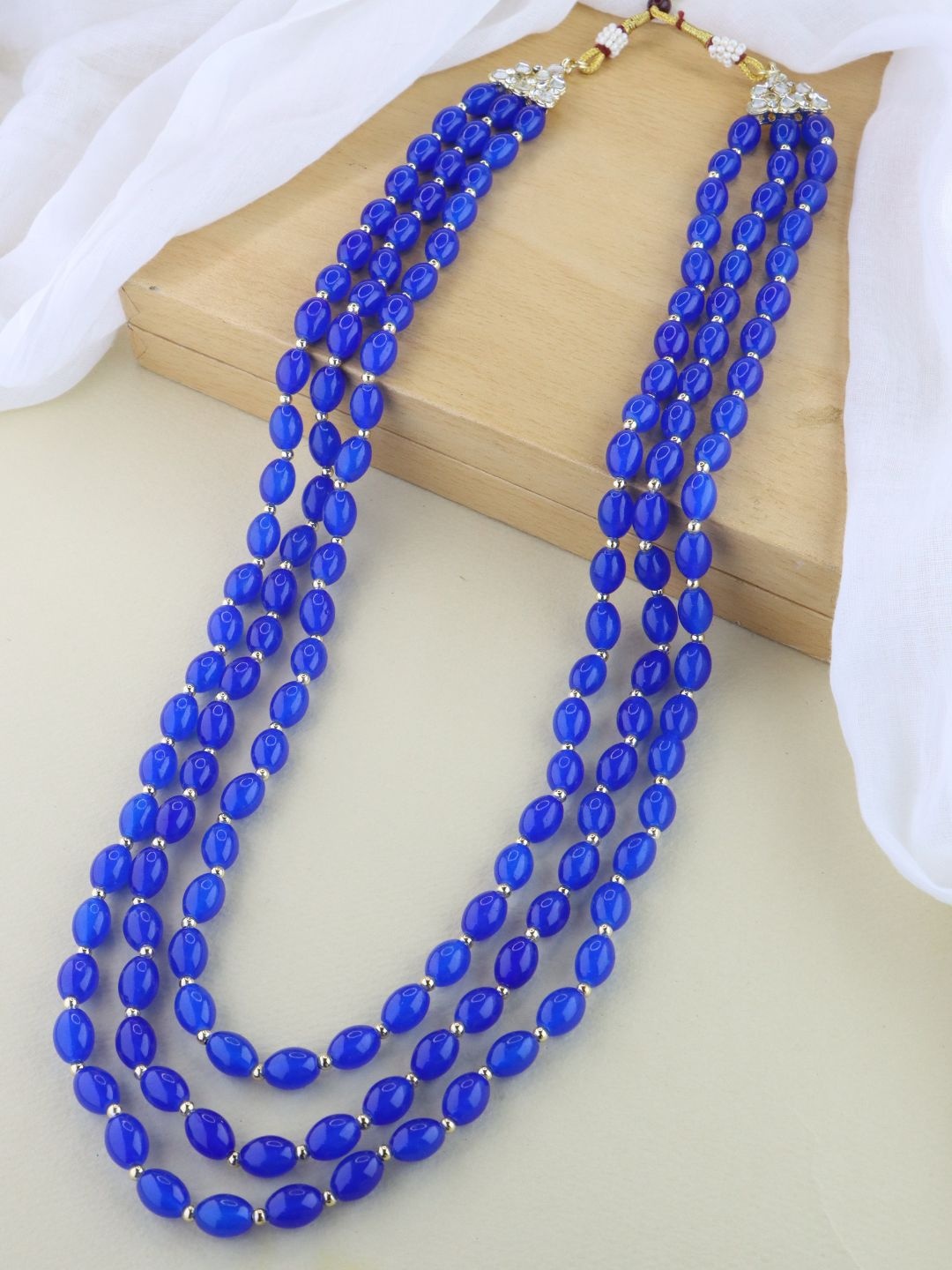 

I Jewels Men Gold-Plated Stone Studded & Beaded Layered Necklace, Blue