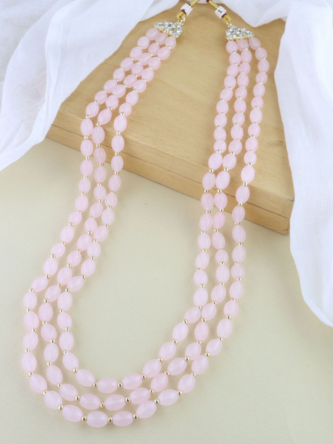 

I Jewels Men Gold-Plated Stone Studded & Beaded Layered Necklace, Pink