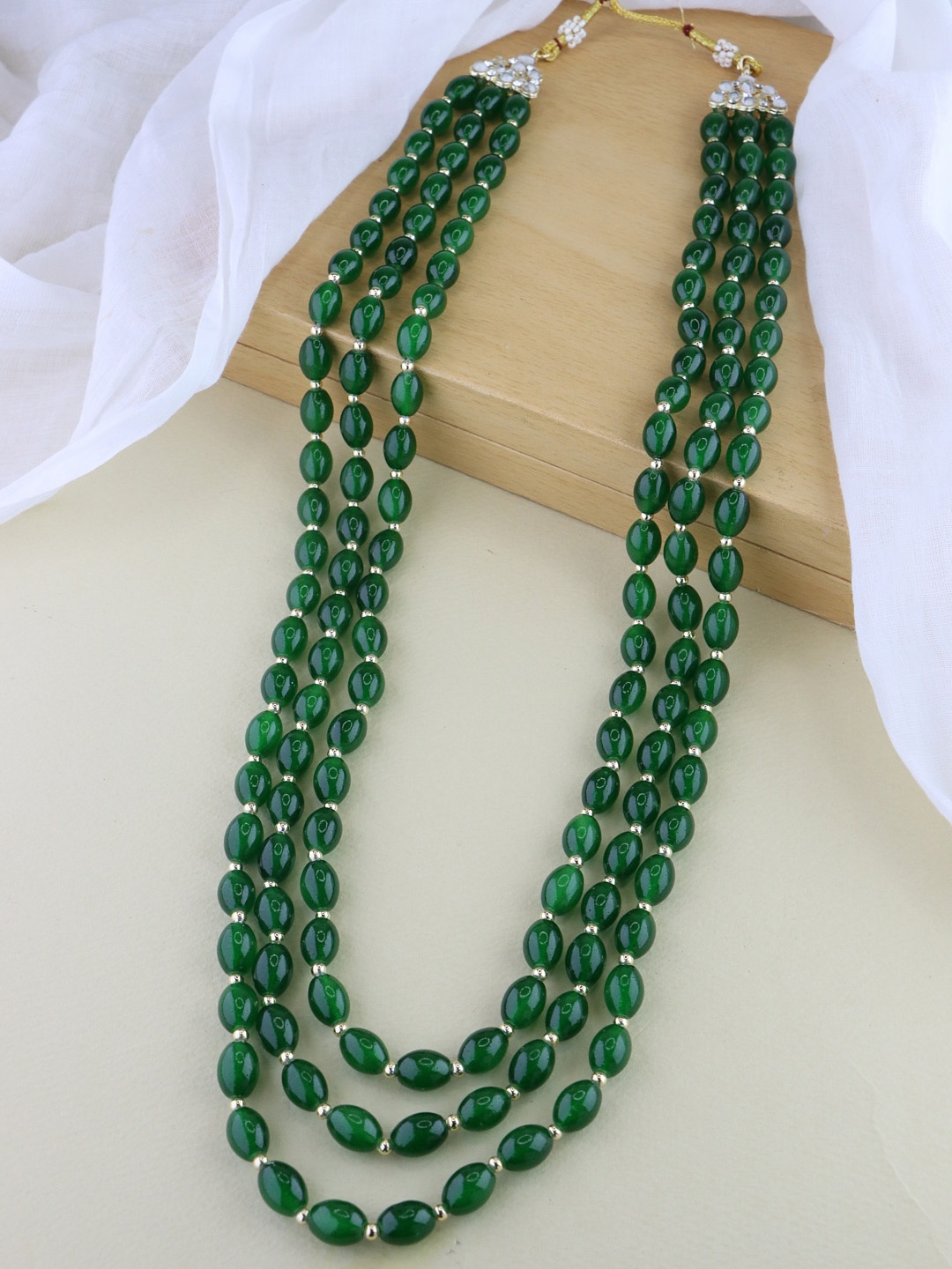 

I Jewels Men Gold-Plated Stone Studded & Beaded Layered Necklace, Green