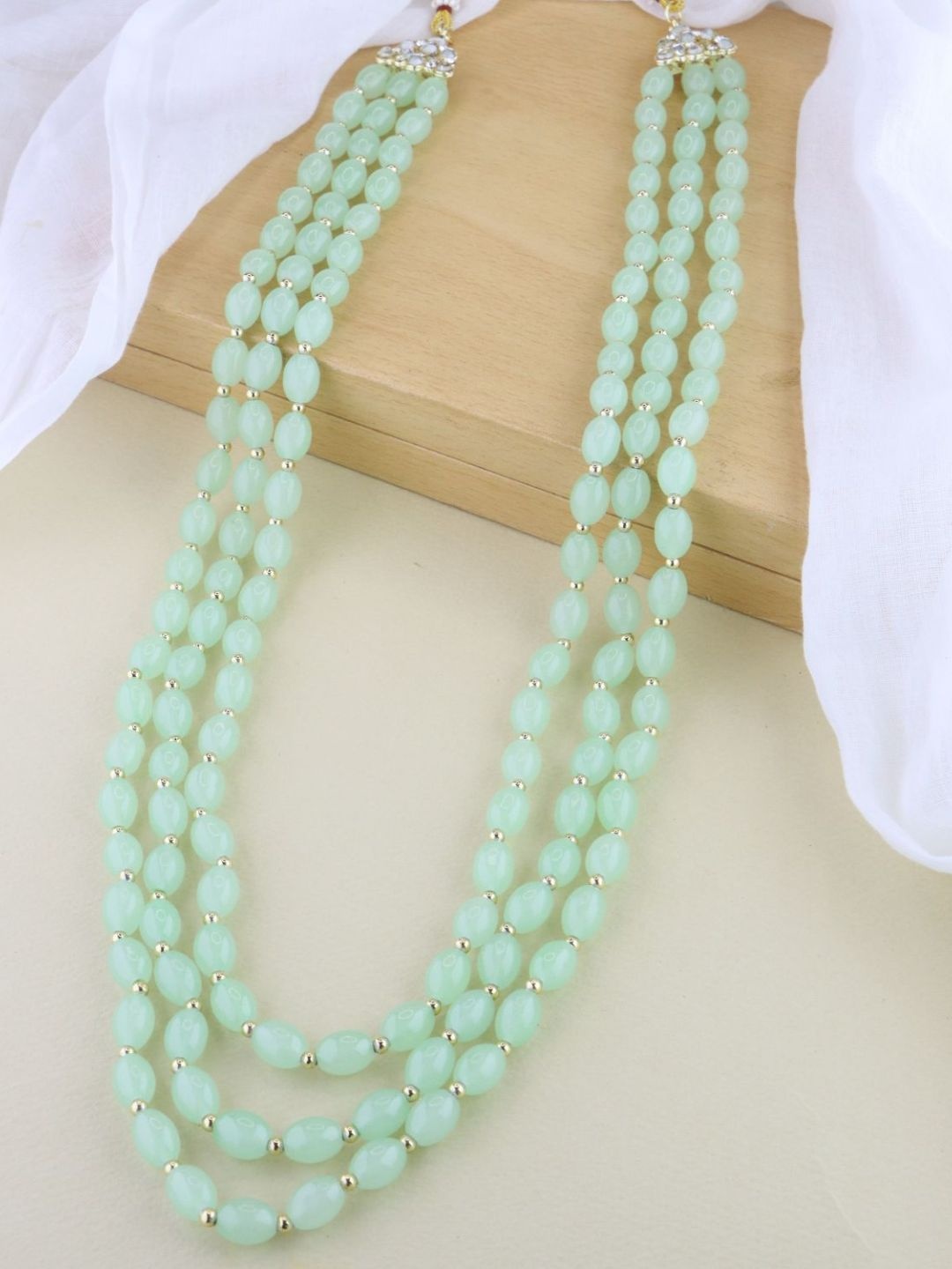 

I Jewels Men Gold-Plated Stone Studded & Beaded Layered Necklace, Sea green