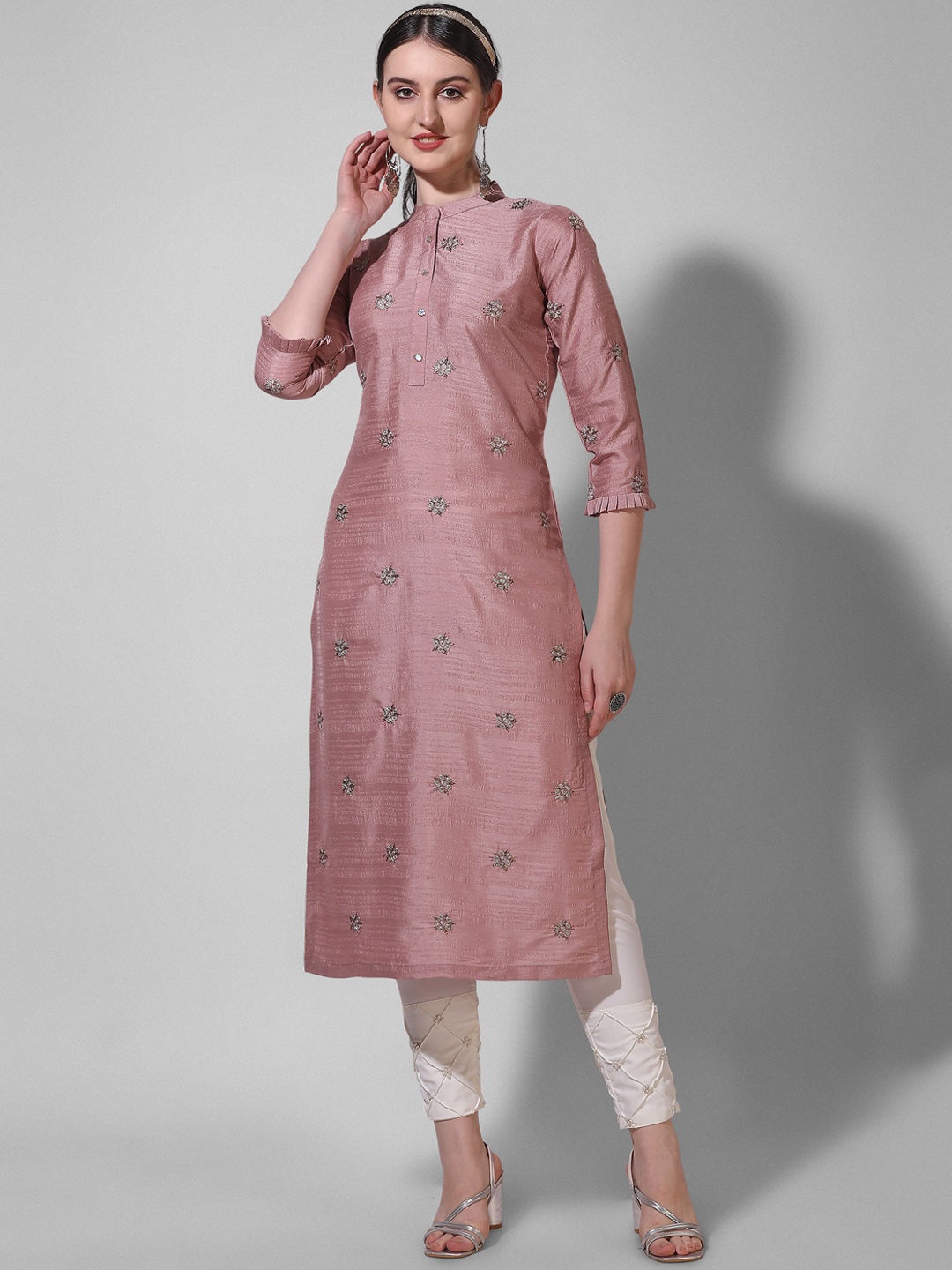 

Berrylicious Women Pink Embroidered Thread Work Kurta with Trousers