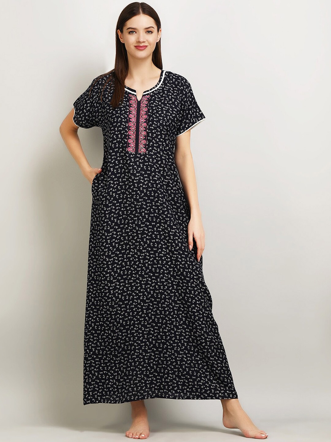 

KOI SLEEPWEAR Floral Printed Maxi Nightdress, Black