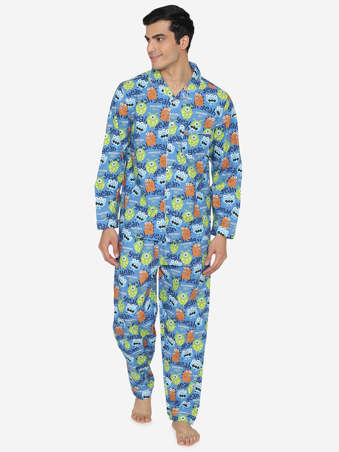 

Fluffalump Conversational Printed Pure Cotton Night Suit, Blue