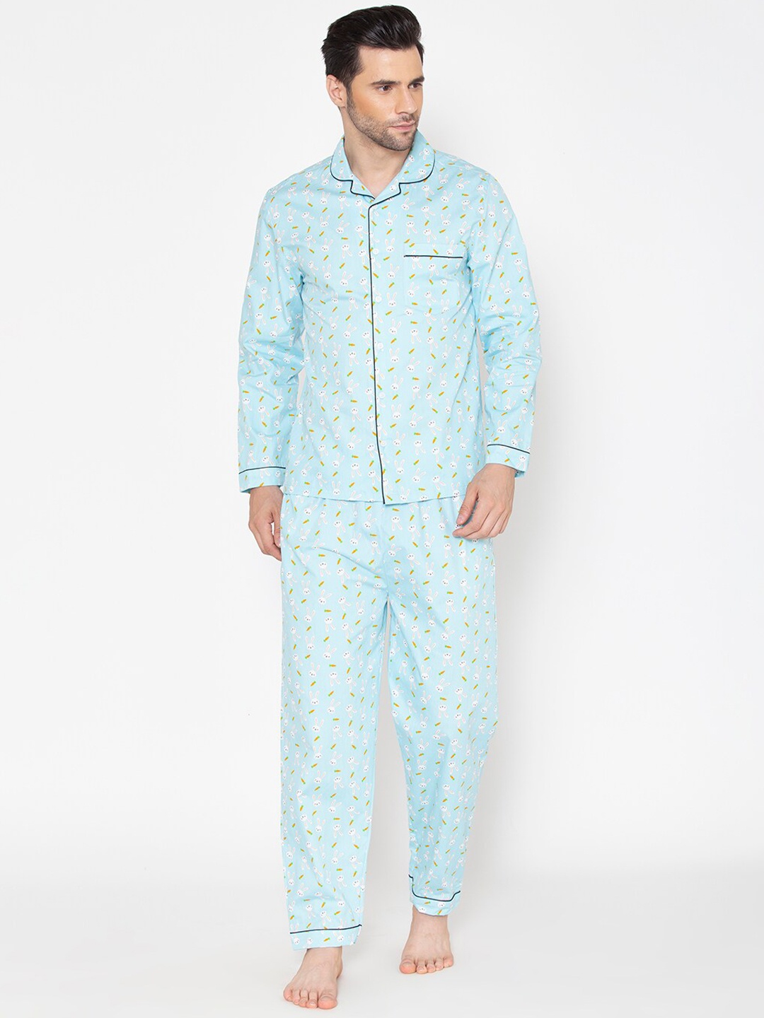 

Fluffalump Conversational Printed Pure Cotton Night Suit, Blue