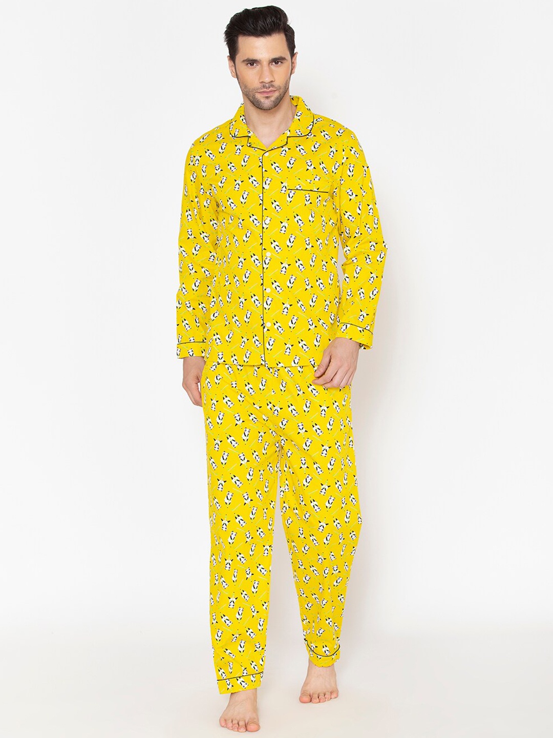 

Fluffalump Conversational Printed Pure Cotton Night Suit, Yellow