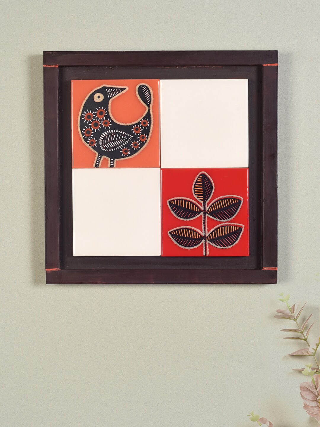 

AAKRITI ART CREATIONS Pichhwai White & Red Tiles Wall Art Panel
