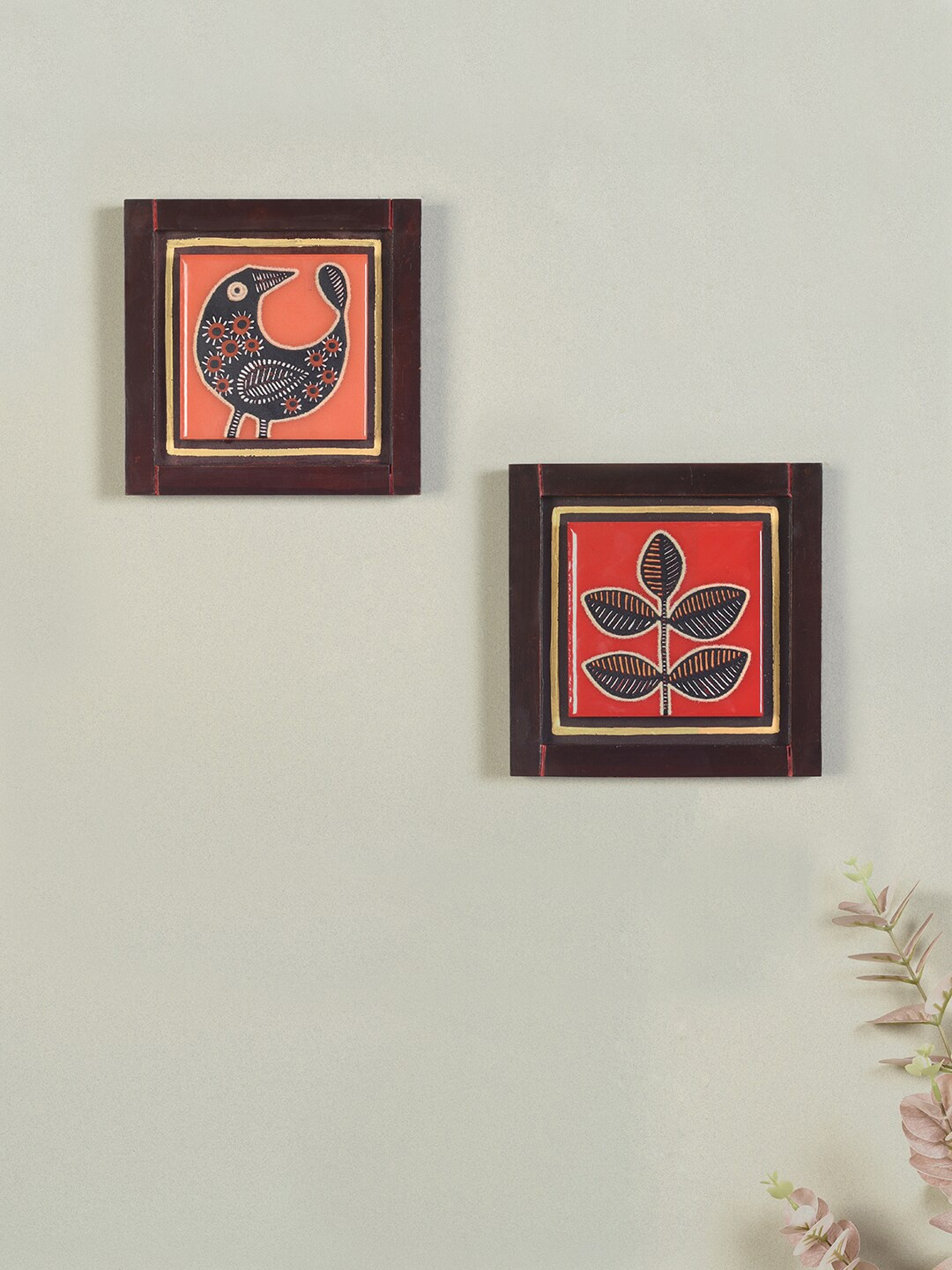 

AAKRITI ART CREATIONS Pichhwai 2 Pieces Brown & Red Tiles Wall Art Panel