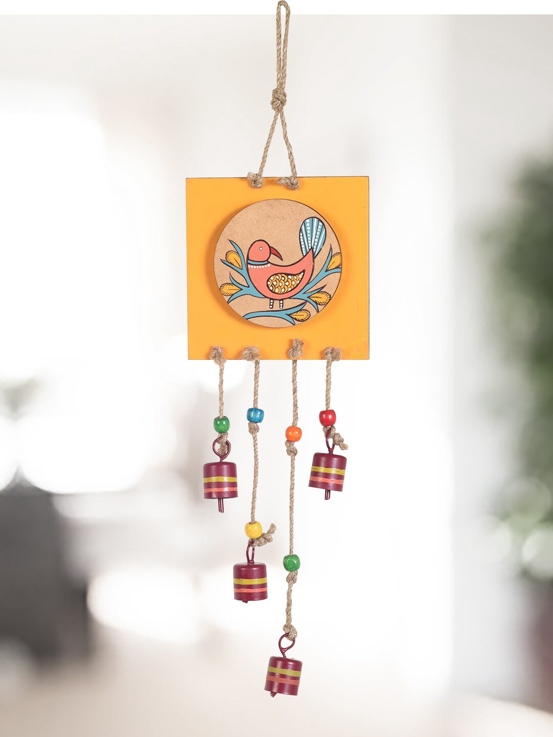 

AAKRITI ART CREATIONS Pichhwai Lohar Yellow & Blue Printed Hanging Windchime