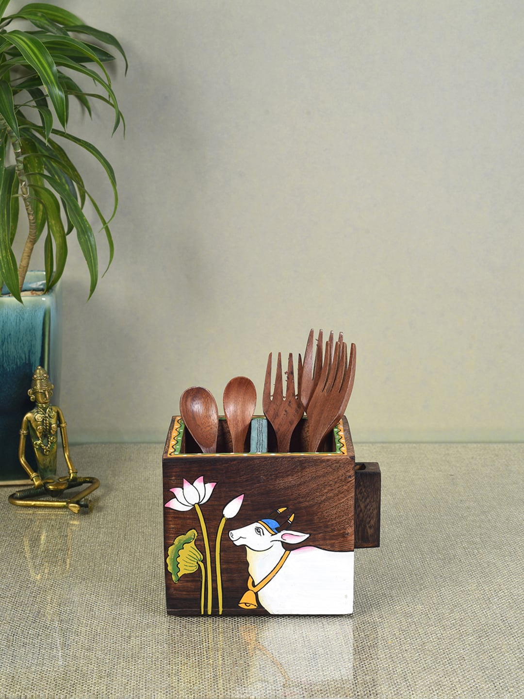 

AAKRITI ART CREATIONS Brown Pichhwai Leela Printed Cutlery Holder