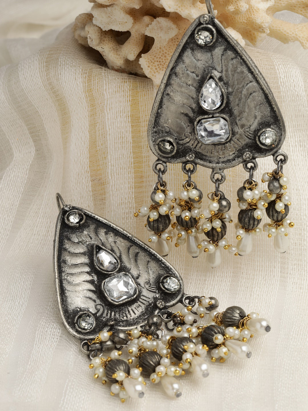 

Moedbuille Silver-Plated Crystals Contemporary Drop Earrings, White