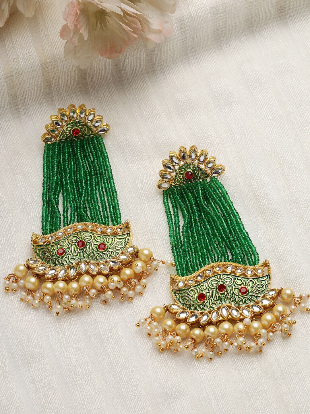

Moedbuille Gold-Plated Studded Classic Jhumkas, Green