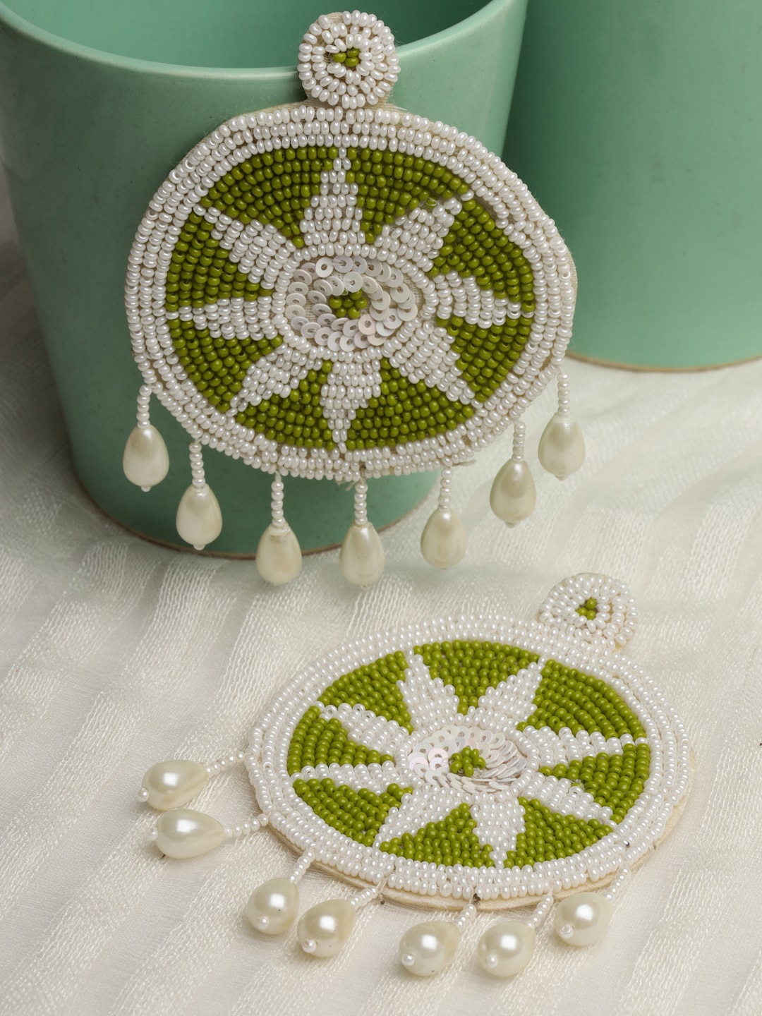 

Moedbuille Silver-Plated Contemporary Beaded Drop Earrings, Green