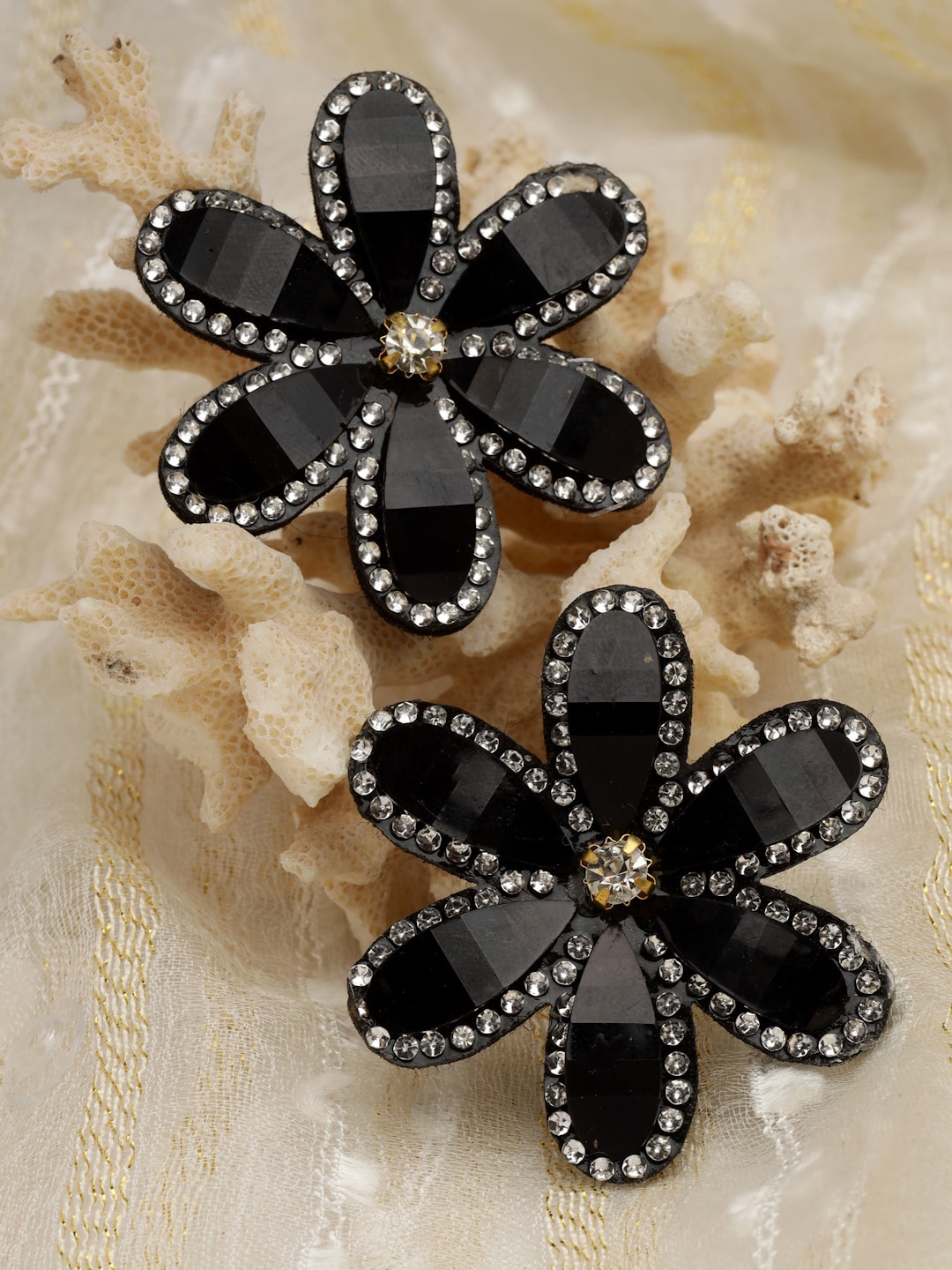 

Moedbuille Gold-Plated Studded Floral Stud Earrings, Black
