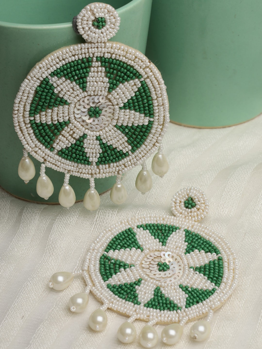 

Moedbuille Silver Plated Contemporary Design Drop Earrings, Green