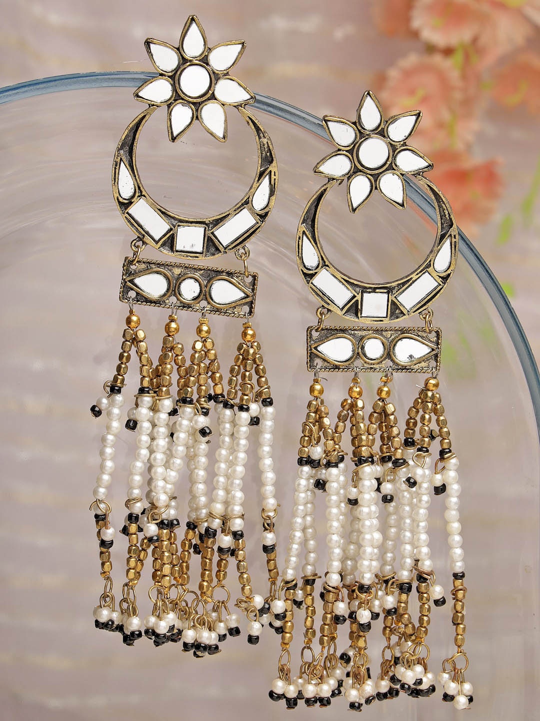 

Moedbuille Gold-Plated Oxidised Crescent Shaped Drop Earrings