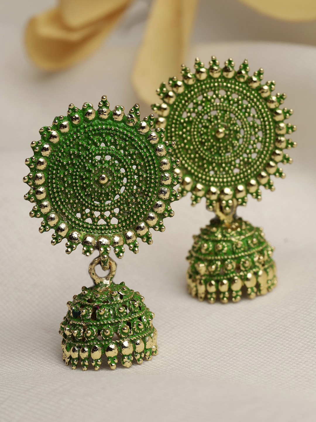 

Moedbuille Gold-Plated Dome Shaped Jhumkas, Green
