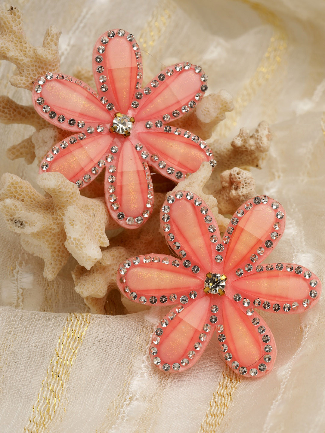 

Moedbuille Gold Plated Floral Shaped Crystal Stud Earrings, Pink