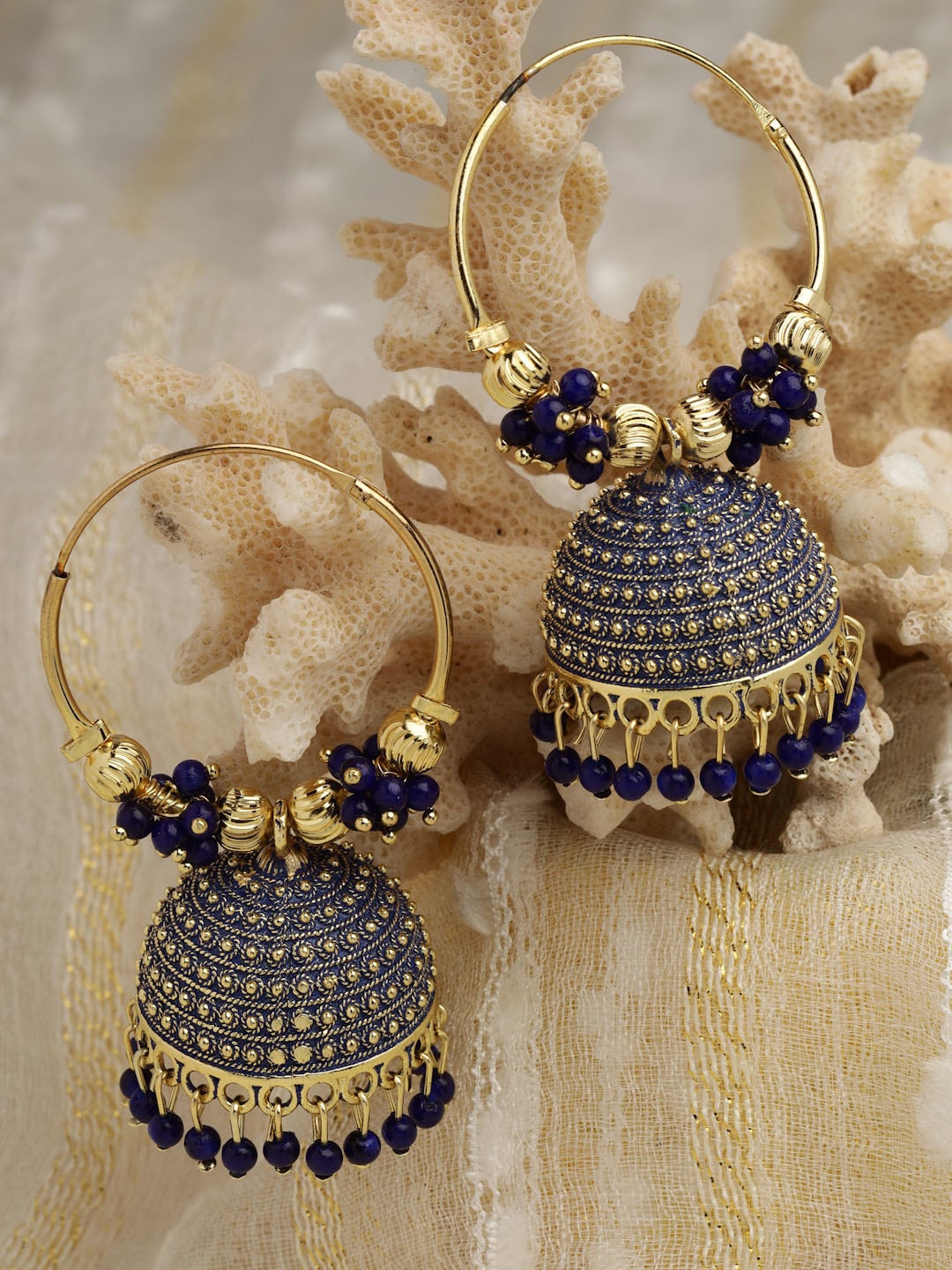 

Moedbuille Gold-Plated Dome Shaped Hoop Earrings, Navy blue