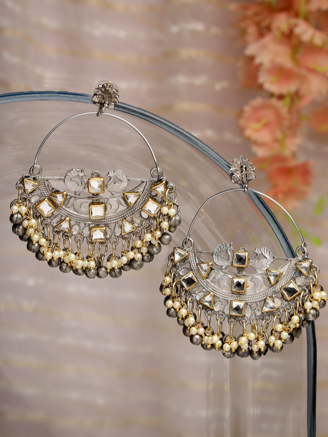 

Moedbuille Silver-Plated Crescent Shaped Chandbalis Earrings, Off white