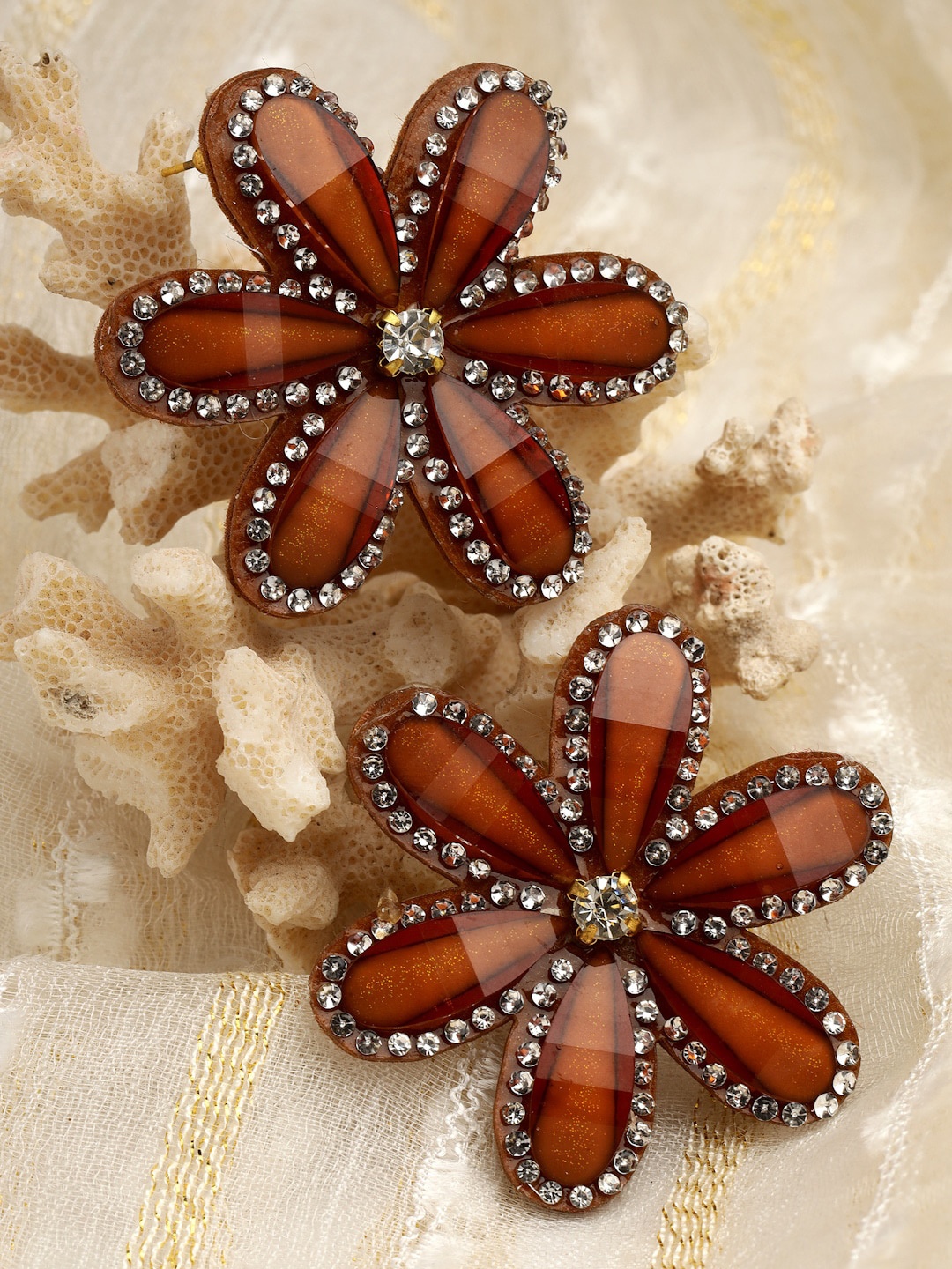

Moedbuille Gold-Plated Floral Drop Earrings, Brown