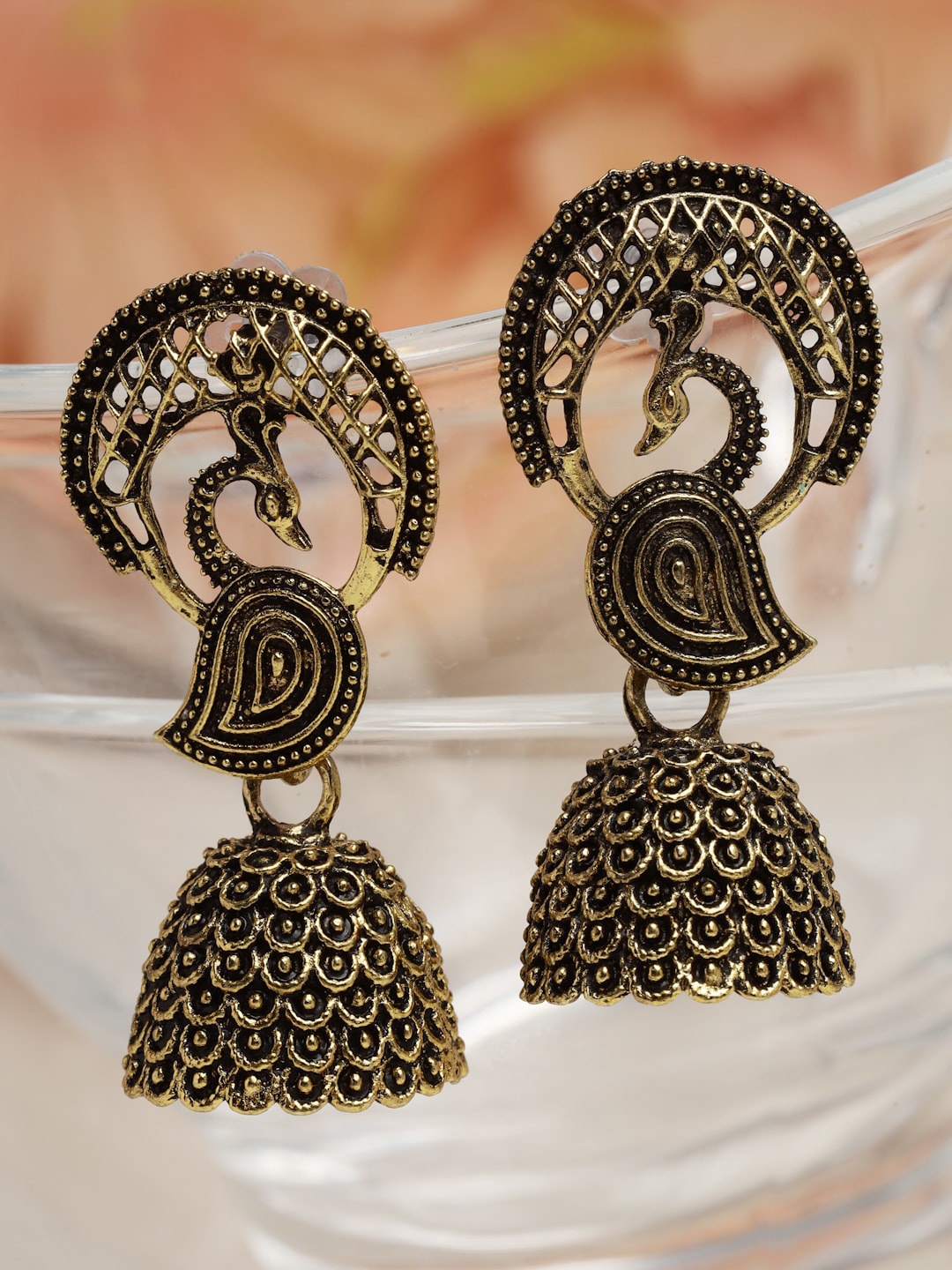 

Moedbuille Gold-Plated Peacock Shaped Jhumkas Earrings