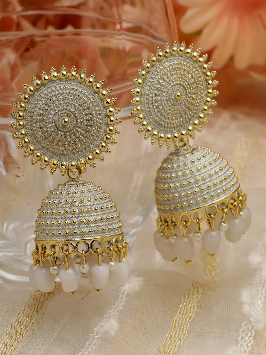 

Moedbuille Gold-Plated Dome Shaped Jhumkas Earrings, Grey