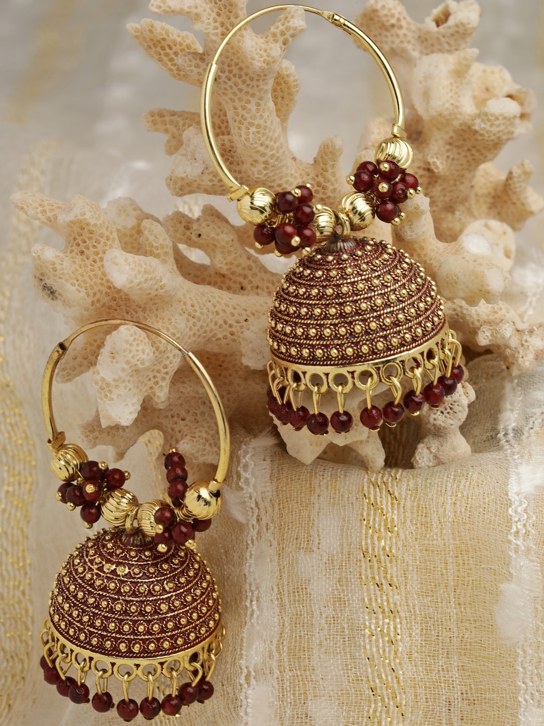 

Moedbuille Gold-Plated Dome Shaped Jhumkas, Maroon