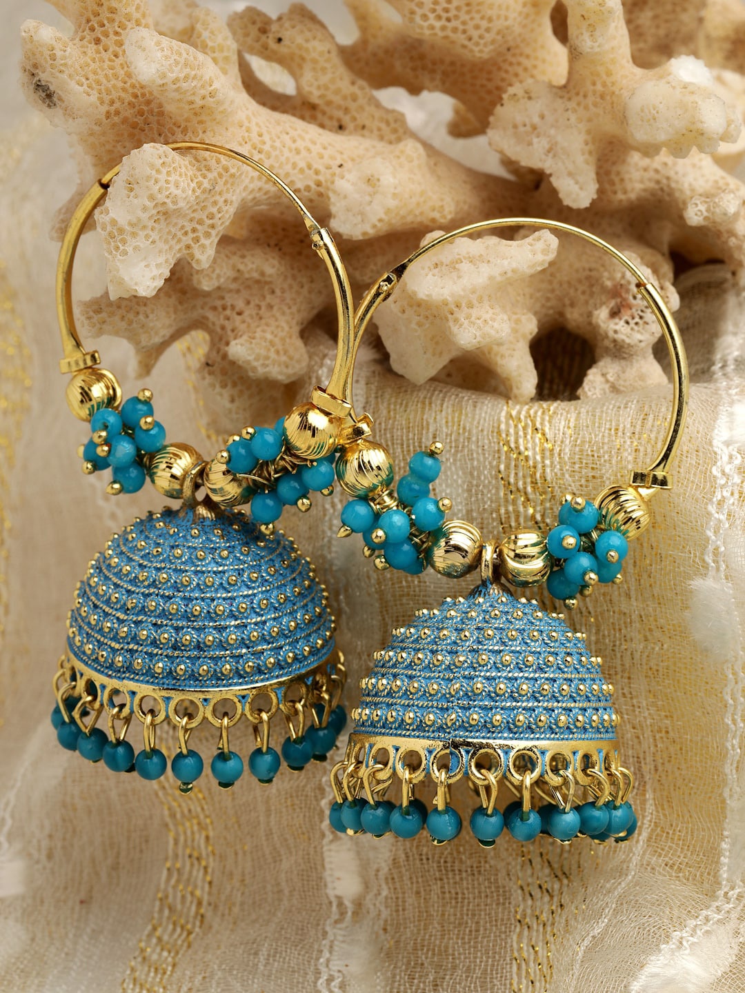 

Moedbuille Gold Plated Dome Shaped Design Jhumkas, Blue