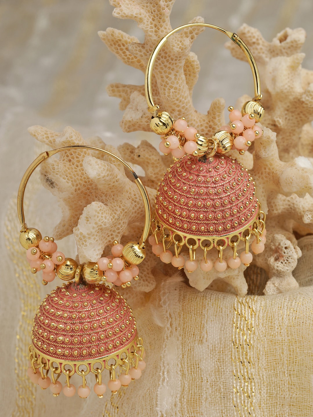 

Moedbuille Gold-Plated Dome Shaped Jhumkas, Peach