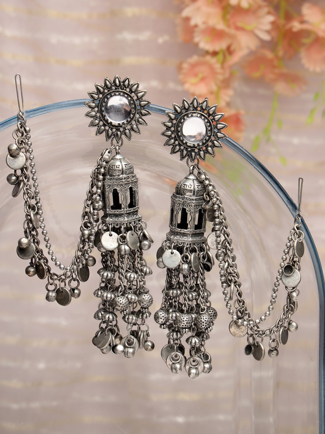 

Moedbuille Silver-Plated Dome Shaped Drop Earrings