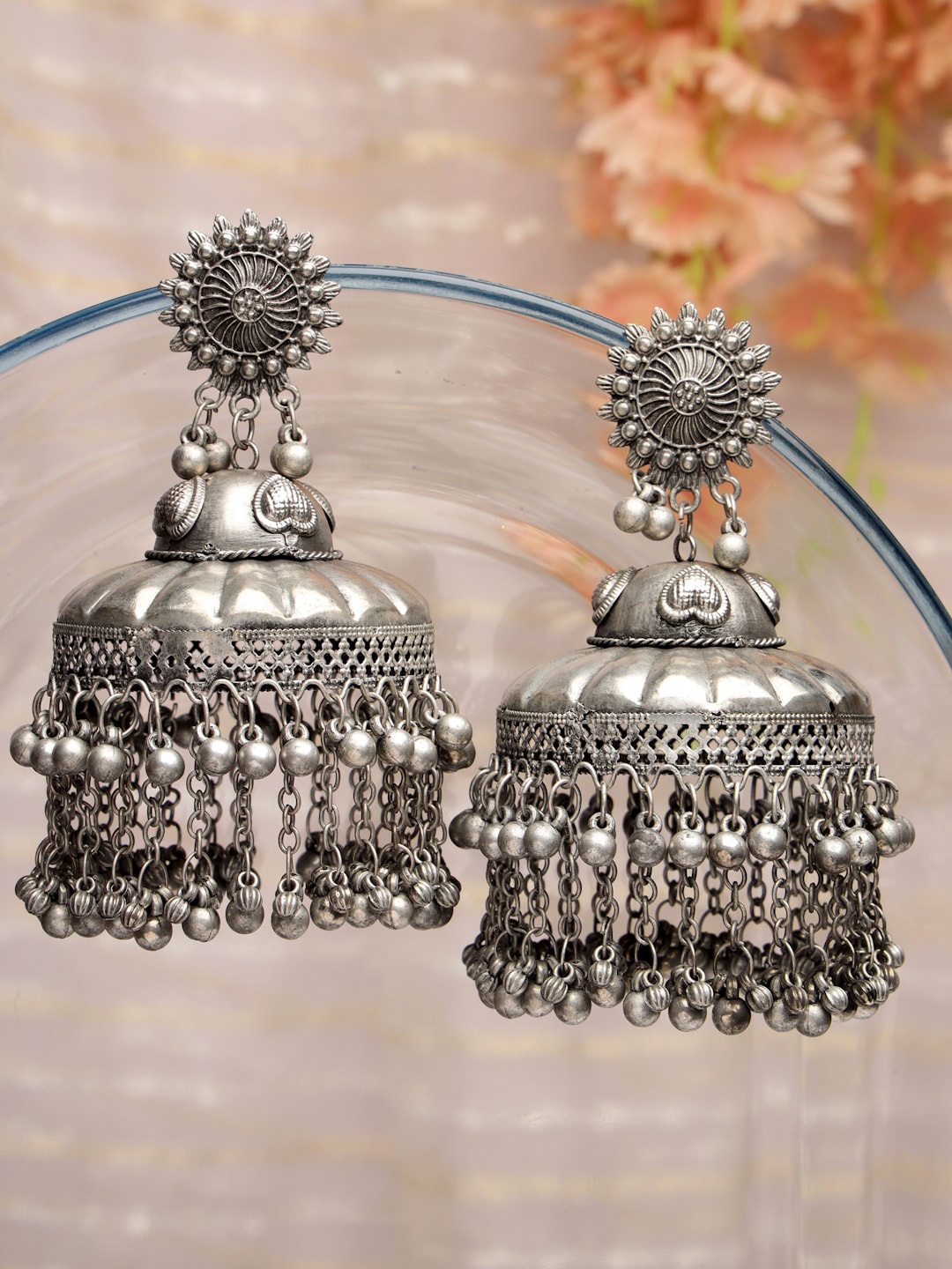 

Moedbuille Silver-Plated Dome Shaped Jhumkas Earrings