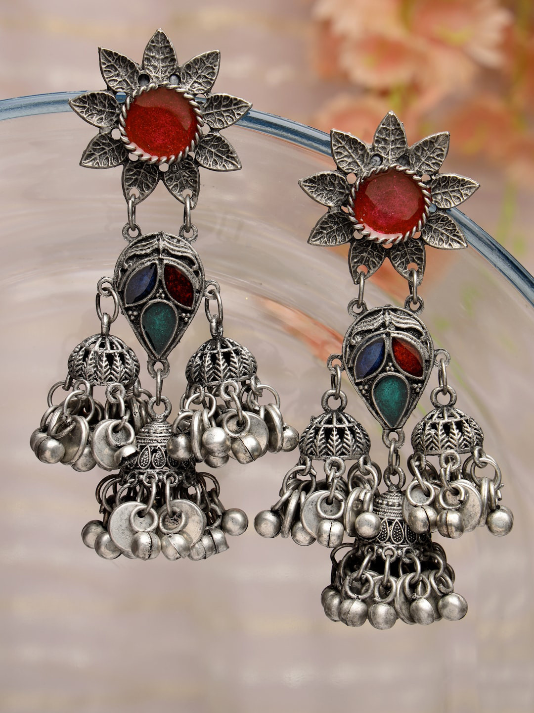 

Moedbuille Silver-Plated Floral Jhumkas Earrings
