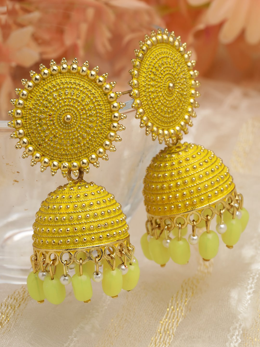 

Moedbuille Gold-Plated Dome Shaped Jhumkas Earrings, Yellow