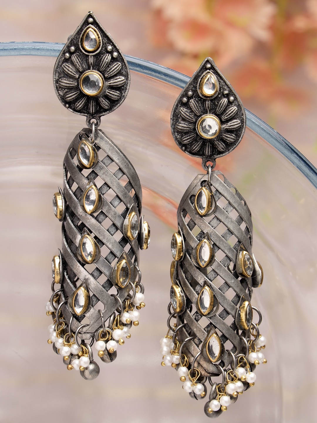 

Moedbuille Silver-Plated Jhumkas Drop Earrings, Metallic