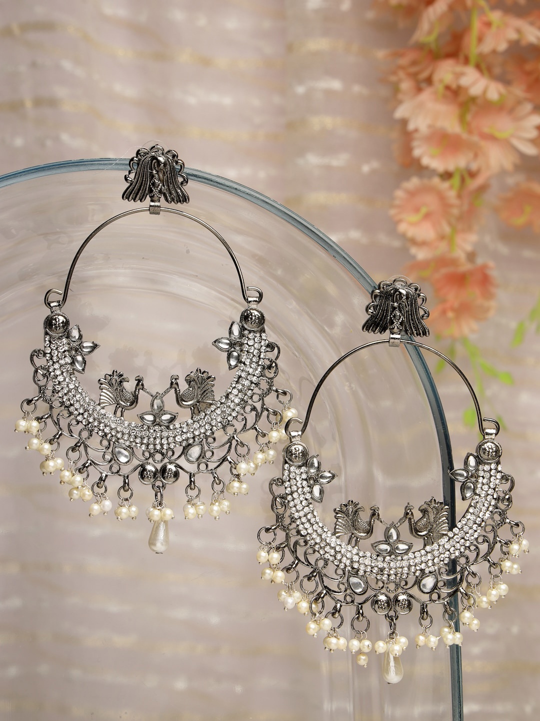 

Moedbuille Silver-Plated Crescent Shaped Oxidised Chandbalis Earrings