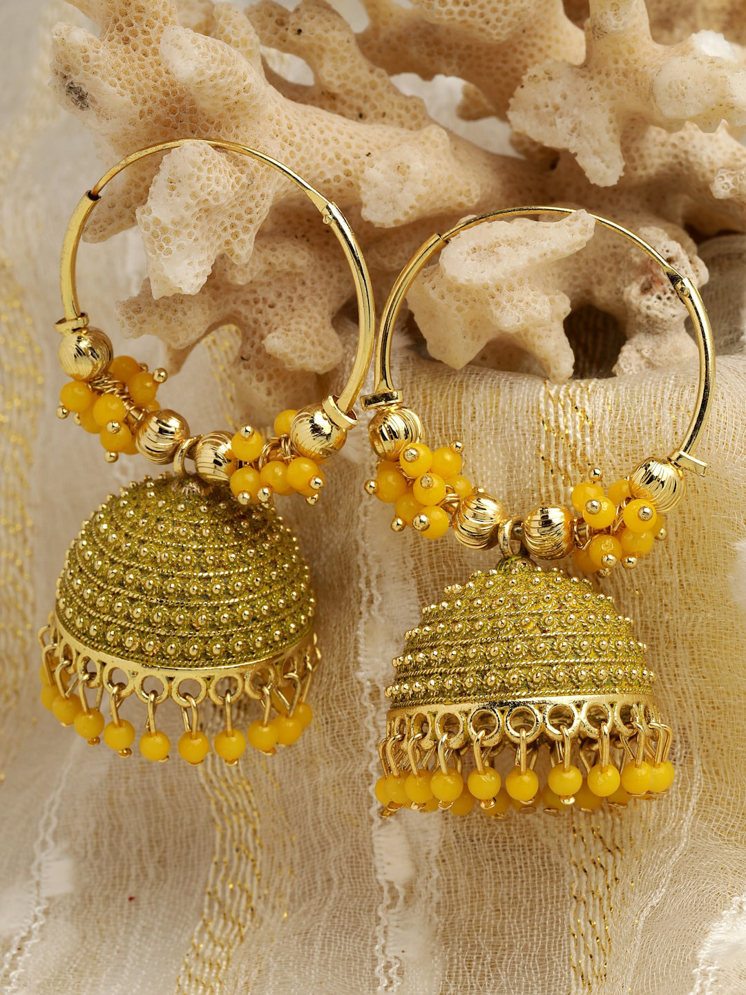 

Moedbuille Gold-Plated Dome Shaped Jhumkas Earrings, Yellow