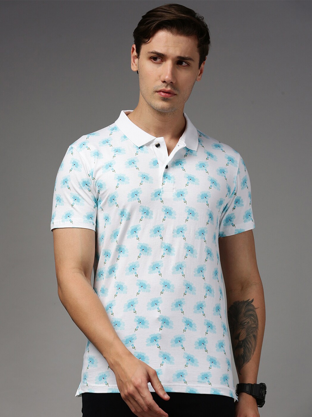 

Kryptic Men Pure Cotton Printed Short Sleeve Polo T-shirt, White